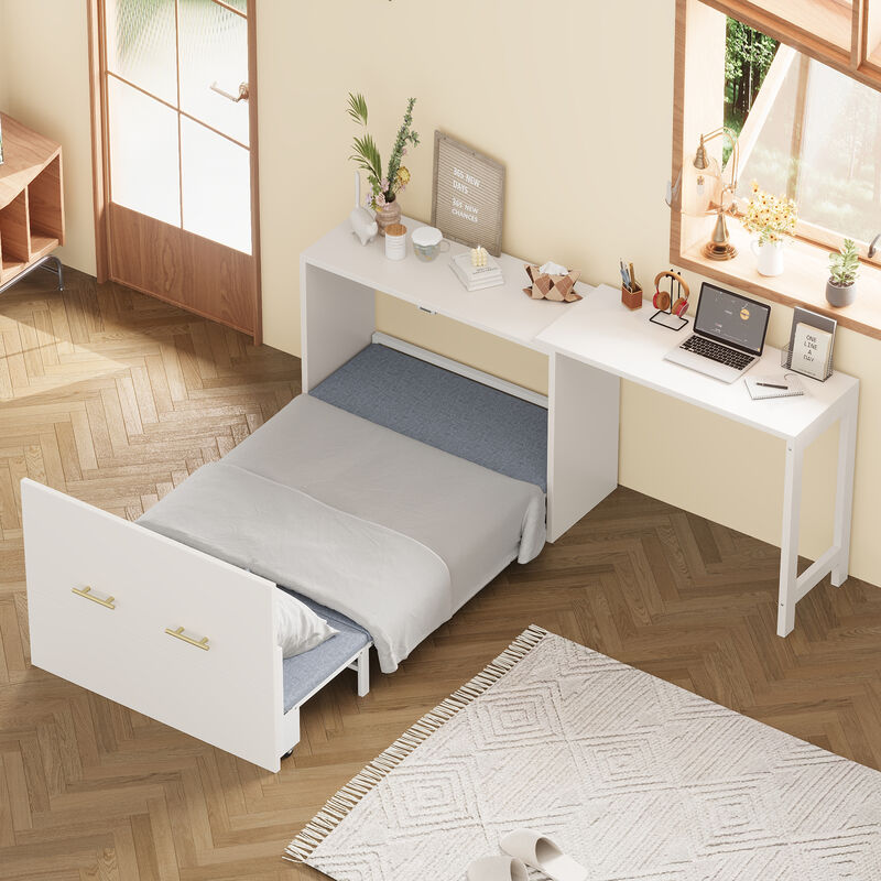 Merax Murphy Cabinet Bed with Adjustable Position Desk