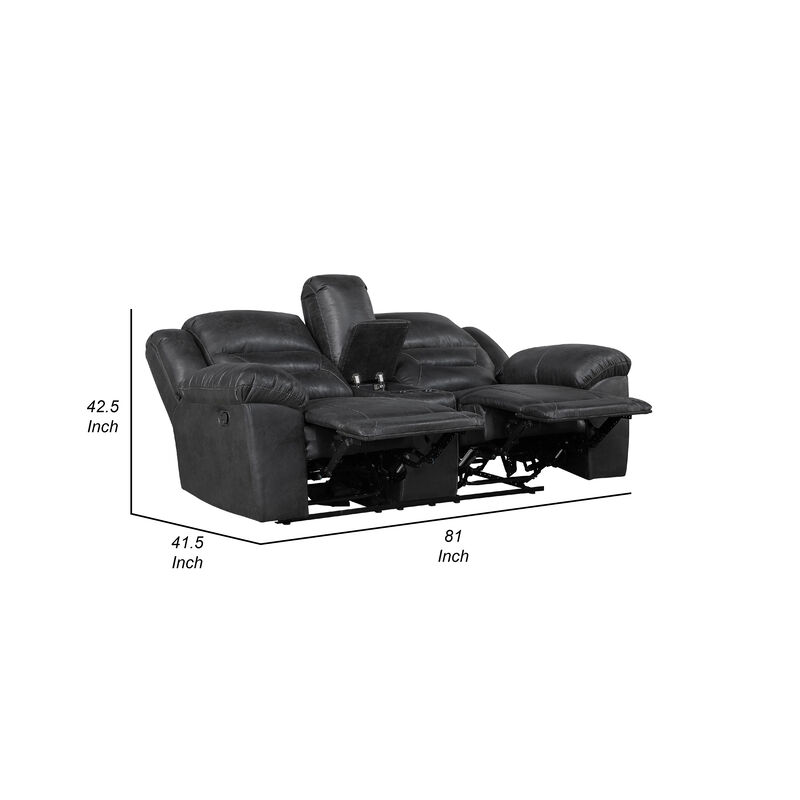 Henry Manual Double Reclining Loveseat w Console, Black Microfiber - Benzara
