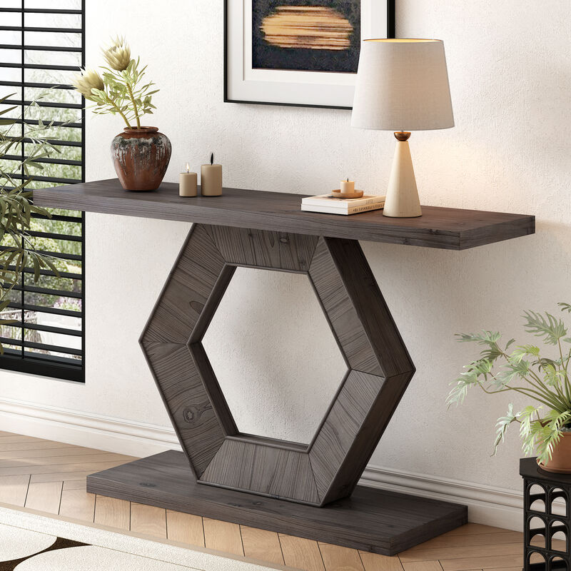 Merax Modern Entryway Table with Hollow Hexagon Leg Structure