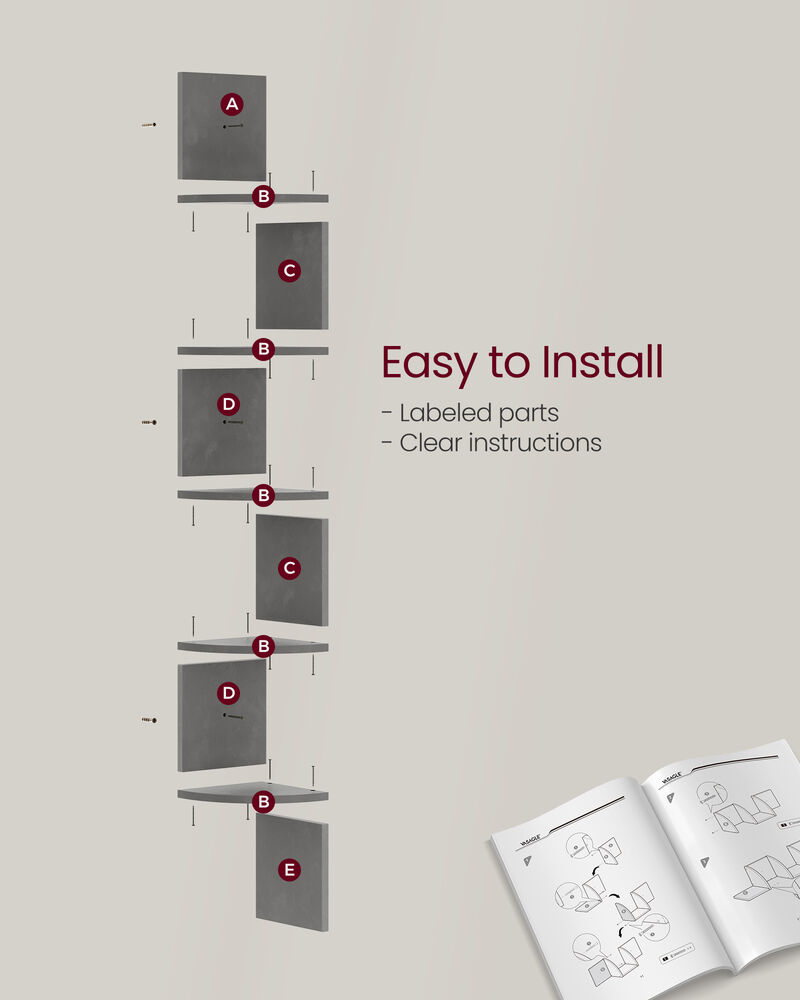 5-Tier Wall Mounted Corner Shelf for Space-Saving Storage and Display