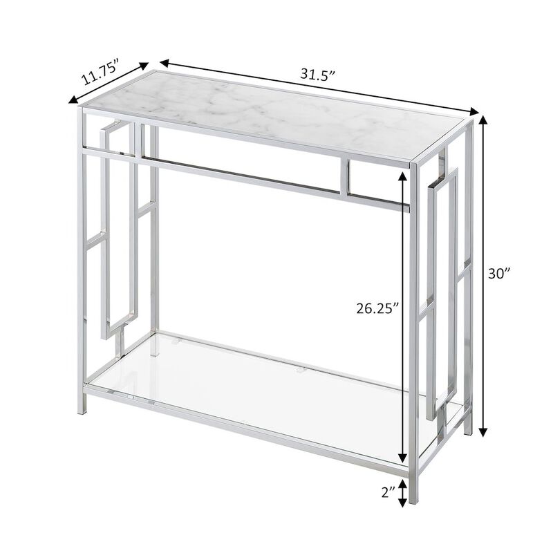 Convenience Concepts Town Square Chrome Faux Marble Glass Entryway Hall Table with Shelf