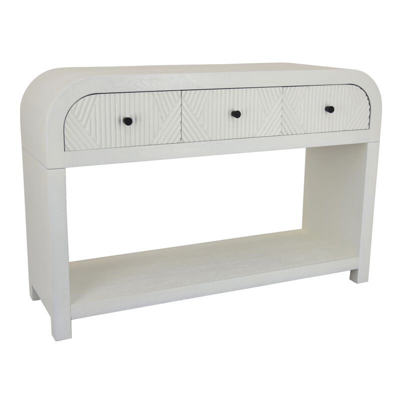 Jack Console Table, White Wood, 3 Drawers and Bottom Shelf, 47 Inch image number 0