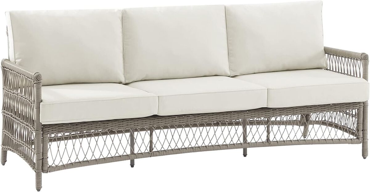 Driftwood Wicker Sofa With Cream Cushions