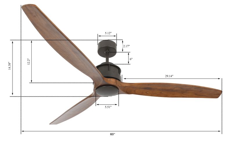 Lucci Air Akmani 60" Rustic Wood Ceiling Fan with Remote Control, Energy Efficient DC Ceiling Fan, Quiet High Airflow Koa Blades image number 7