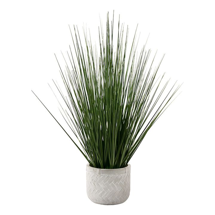 Monarch Specialties I 9574 - Artificial Plant, 21" Tall, Grass, Indoor, Faux, Fake, Table, Greenery, Potted, Real Touch, Decorative, Green Grass, White Pot