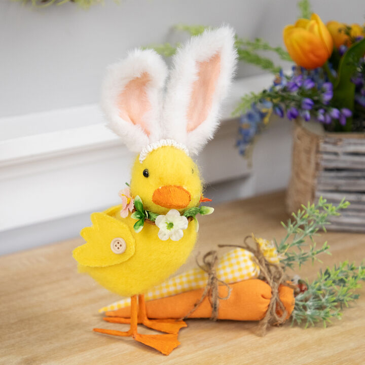 Duckling with Rabbit Ears Easter Figurine - 10" - Yellow