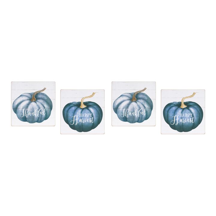 Pumpkin Sign Decorative Fall Wall Art for Home or Outdoor Autumn Decor (Set of 4)