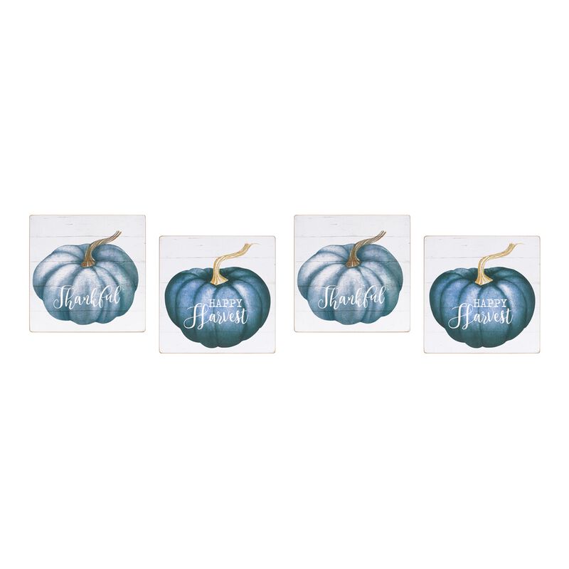 Pumpkin Sign Decorative Fall Wall Art for Home or Outdoor Autumn Decor (Set of 4)