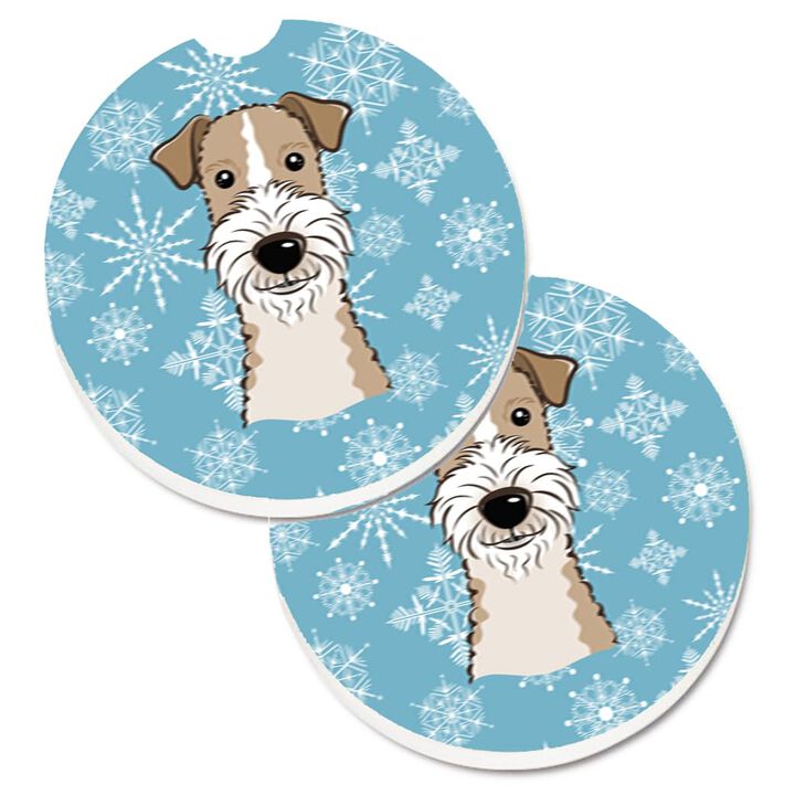 Caroline's Treasures Snowflake Wire Haired Fox Terrier Set of 2 Cup Holder Car Coasters BB1681CARC, 2.56, Multicolor