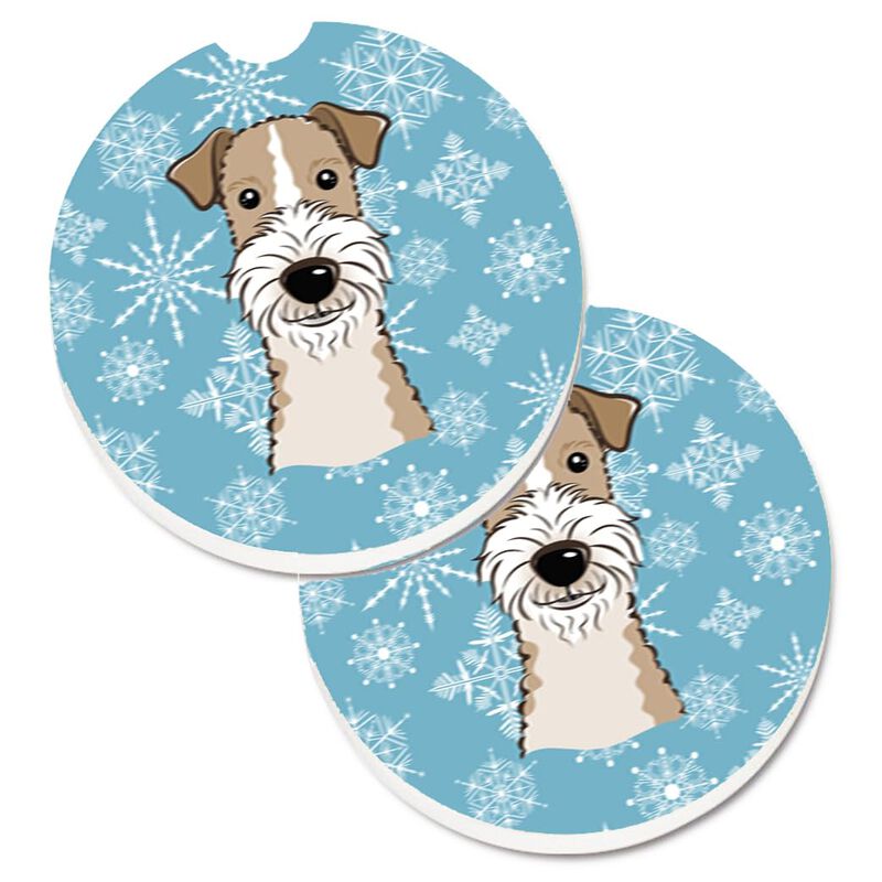 Caroline's Treasures Snowflake Wire Haired Fox Terrier Set of 2 Cup Holder Car Coasters BB1681CARC, 2.56, Multicolor