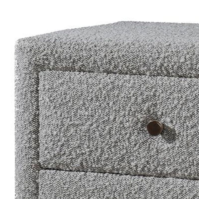 Lyno 20 Inch Nightstand, 2 Drawers, Brown Legs, Gray Boucle Upholstery - Benzara