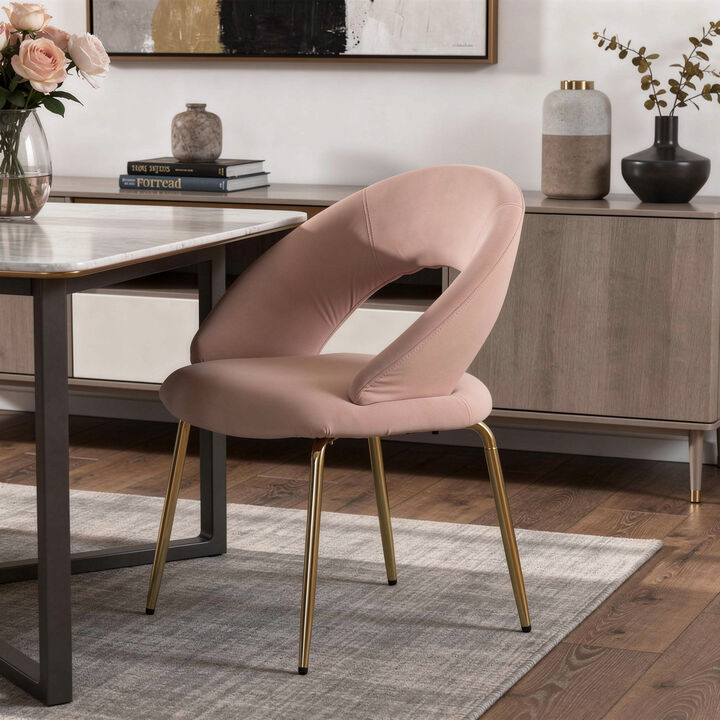 HomeRoots Pink and Gold Boucle and Metal Curved Back Dining Side Chair