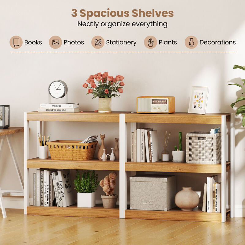 Small 3-Tier Bookcase with Wood Finish and Dual Anti-Tip Protection for Kids’ Room or Office