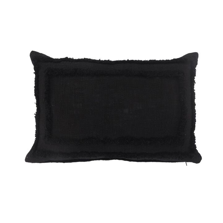 24" Black Solid Tufted Lumbar Throw Pillow