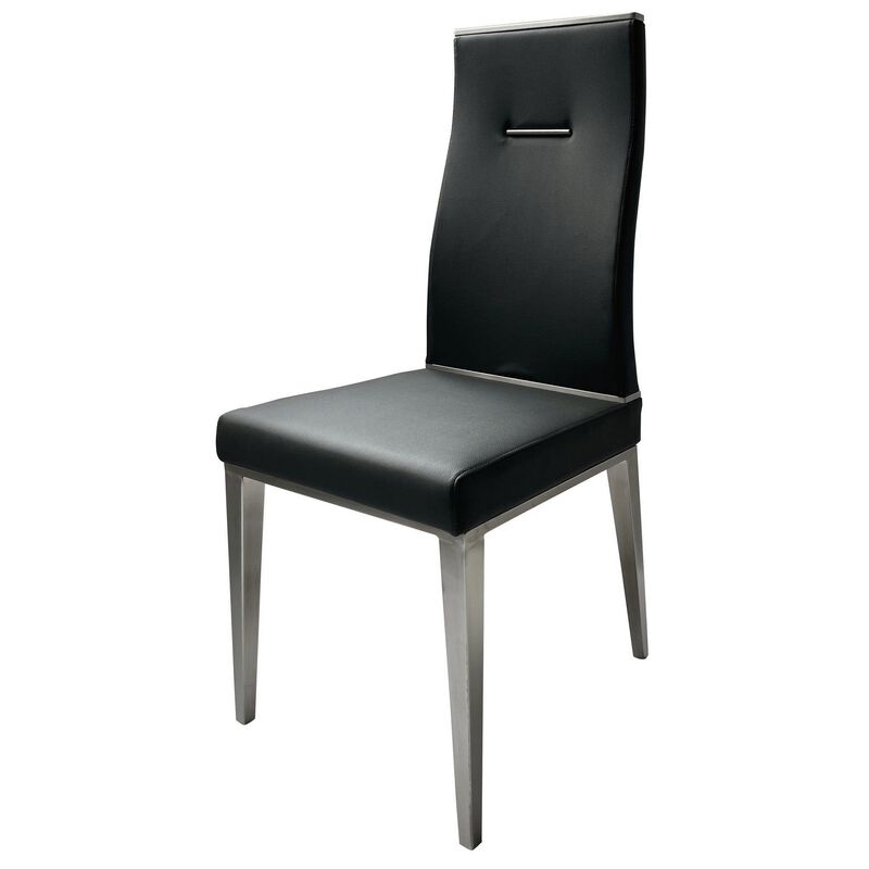 Bea 20 Inch Dining Chair, Set of 4, Stainless Steel, Faux Leather, Black - Benzara