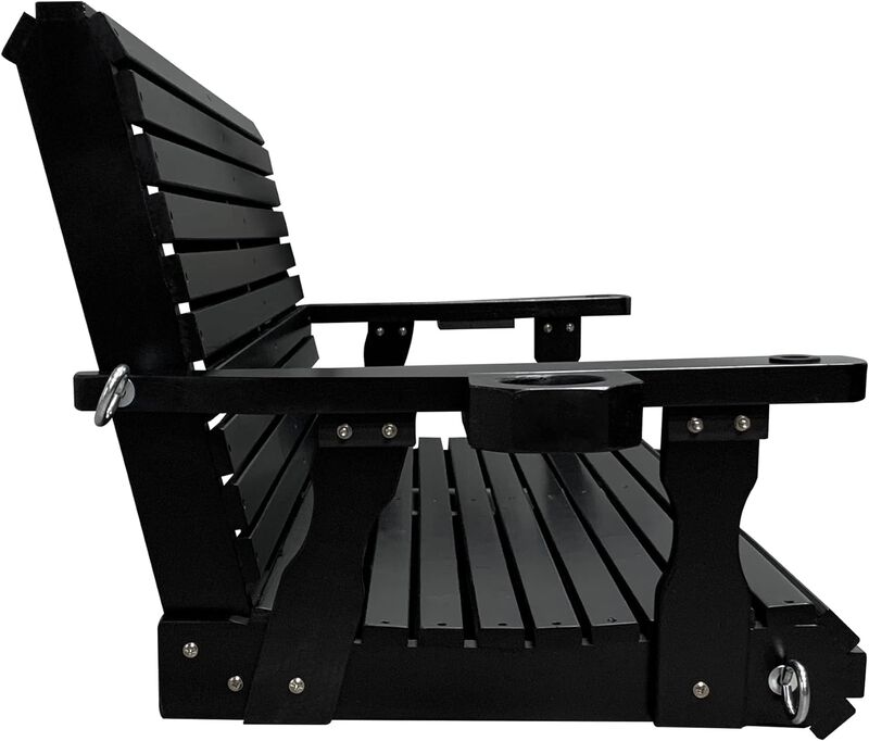 2-Seater Solid Wood Porch Hanging  Swing , Bench Swing with Cup holders, Hanging Chains and 7mm Springs, Heavy Duty 800 LBS, for Outdoor Patio Garden Yard, 4 ft, Black