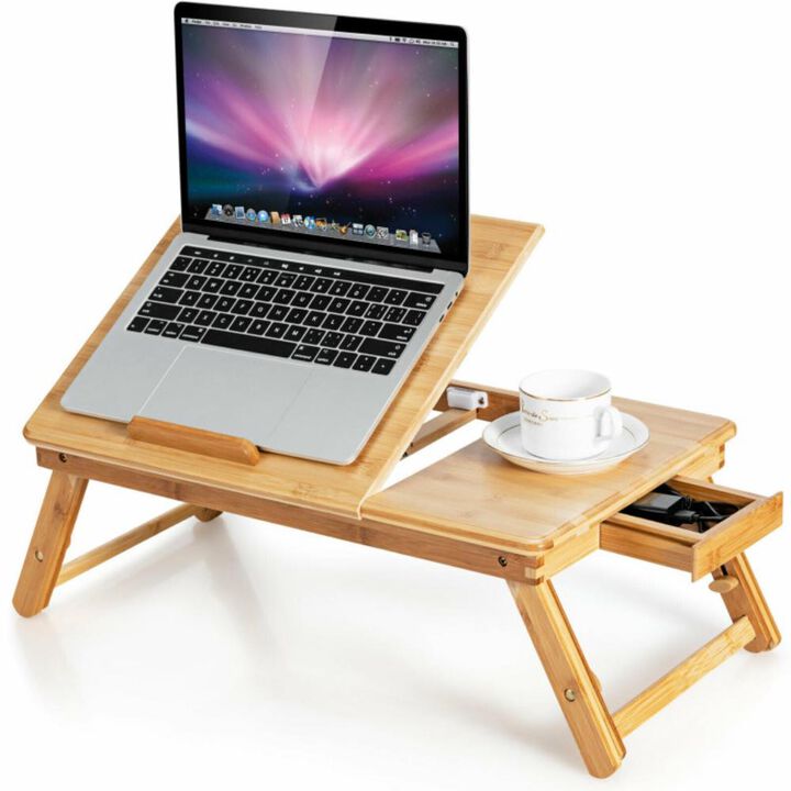 Hivvago Adjustable Bamboo Laptop Desk with Tilting Top and Drawer