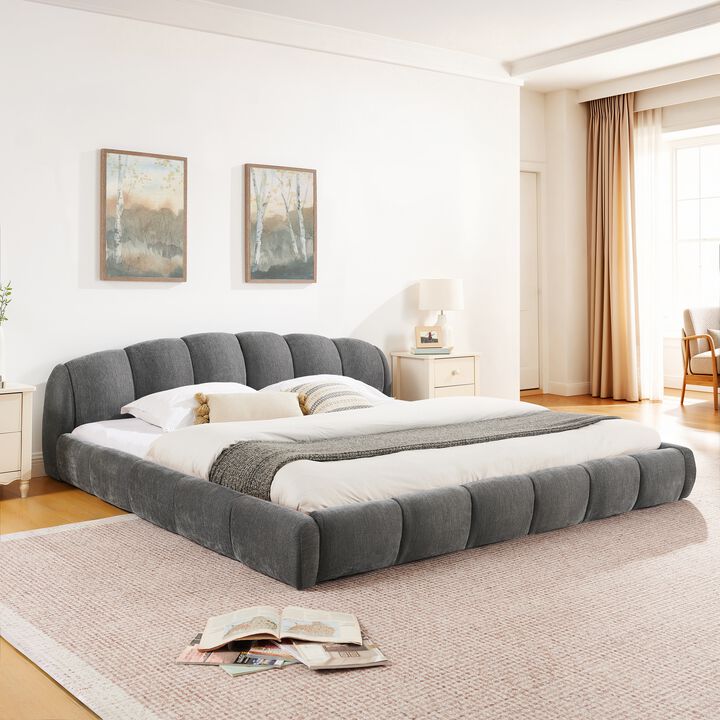 King Size Chenille Upholstered Platform Bed Frame