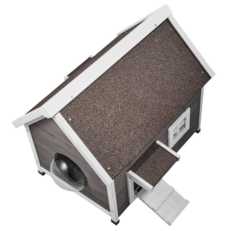 Outdoor Cat House Wooden Feral Cat Shelter with Roof Door Flaps & Window