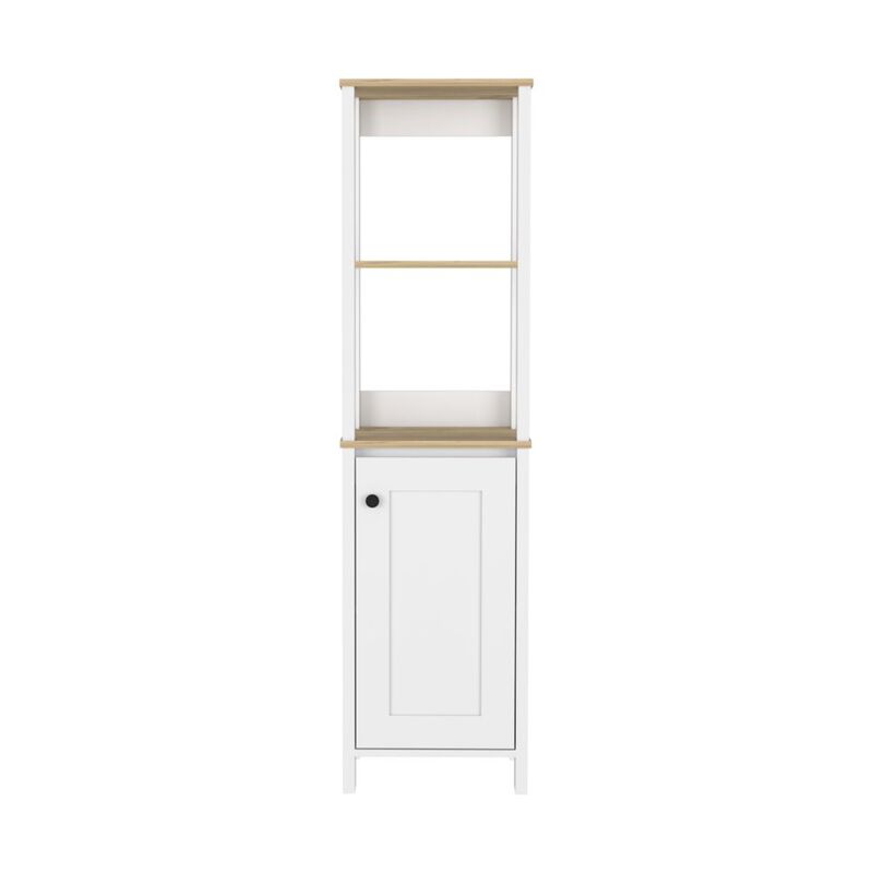 St. Clair Linen Cabinet, Two Interior  Shelves, Two Open Shelves, Single Door -Light Oak / White