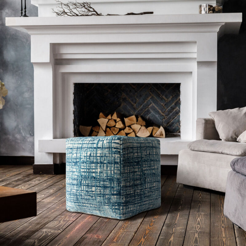 Hivvago 18 Inch Blue Abstract Pouf Ottoman