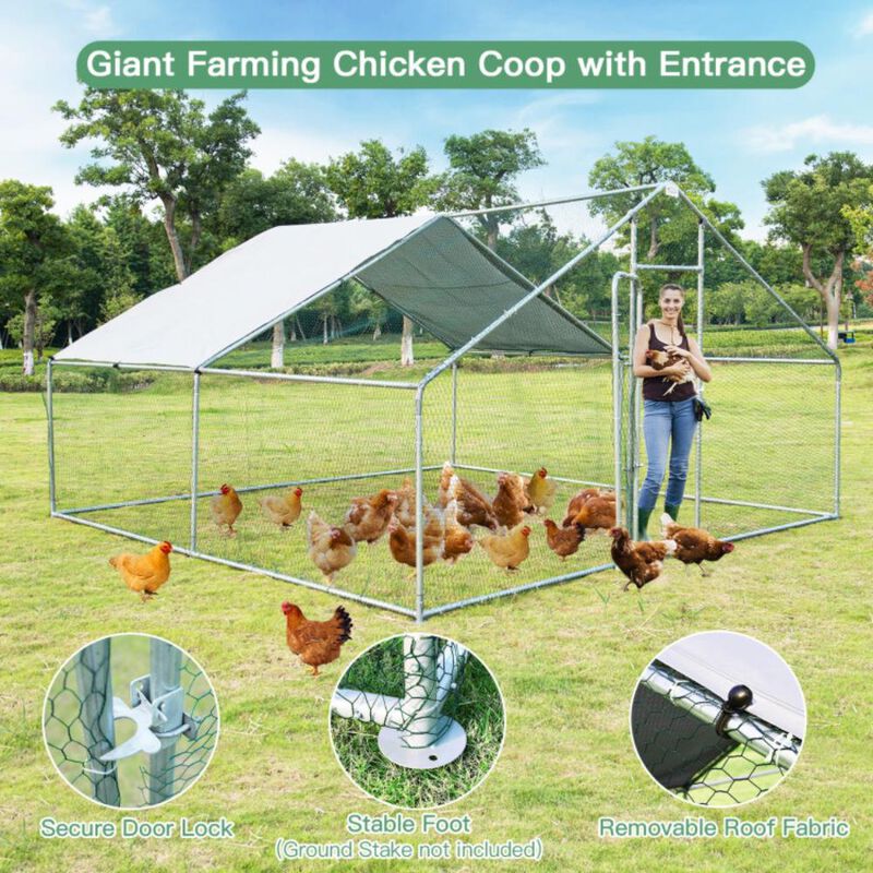 Hivvago 13 x 13 Feet Walk-in Chicken Coop with Waterproof Cover for Outdoor Backyard Farm