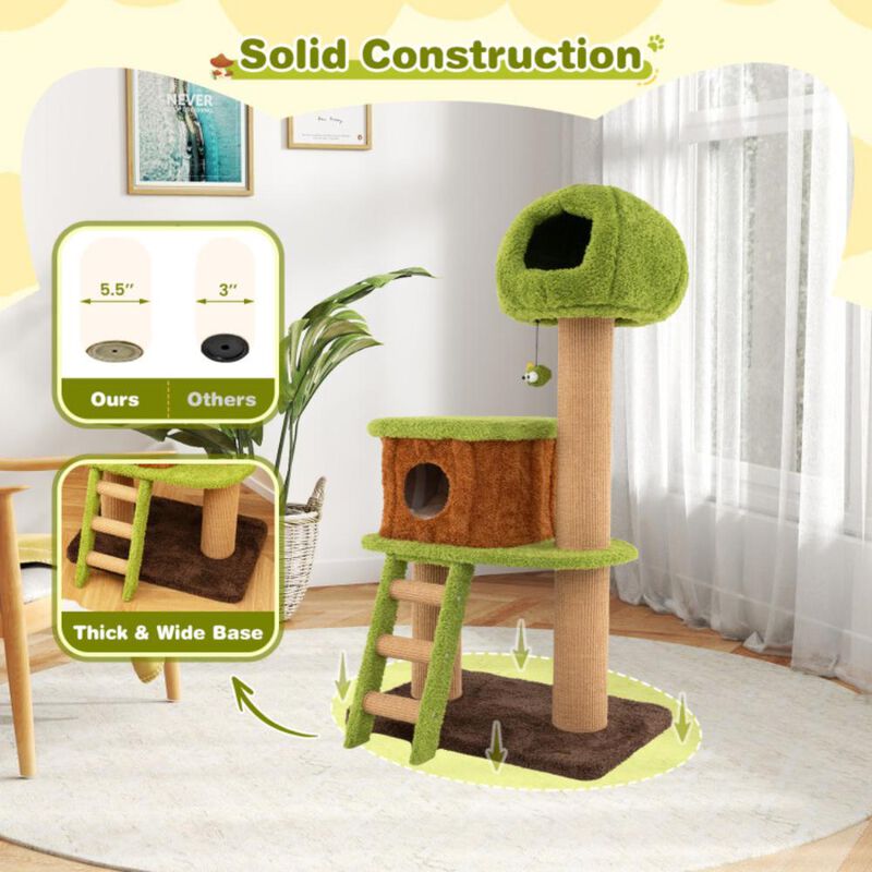 Hivvago Cute Cat Tree for Indoor Cats with Mushroom-shaped Nest Condo and Climbing Ladder