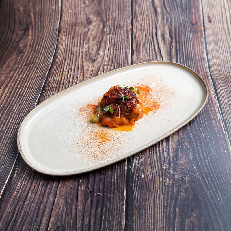 Sand 8.5" x 4" x h:0.75" Oval Beige Porcelain Platter