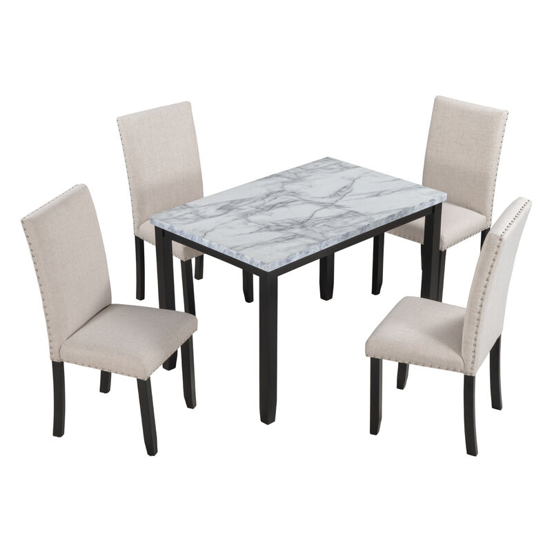 Streamdale Marble Dining Set with 4 Cushioned Chairs