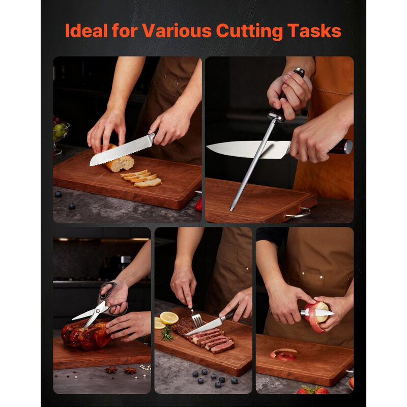 15 Piece Kitchen Knife Set with Block and Sharpener, Stainless Steel Cutlery Set image number 4