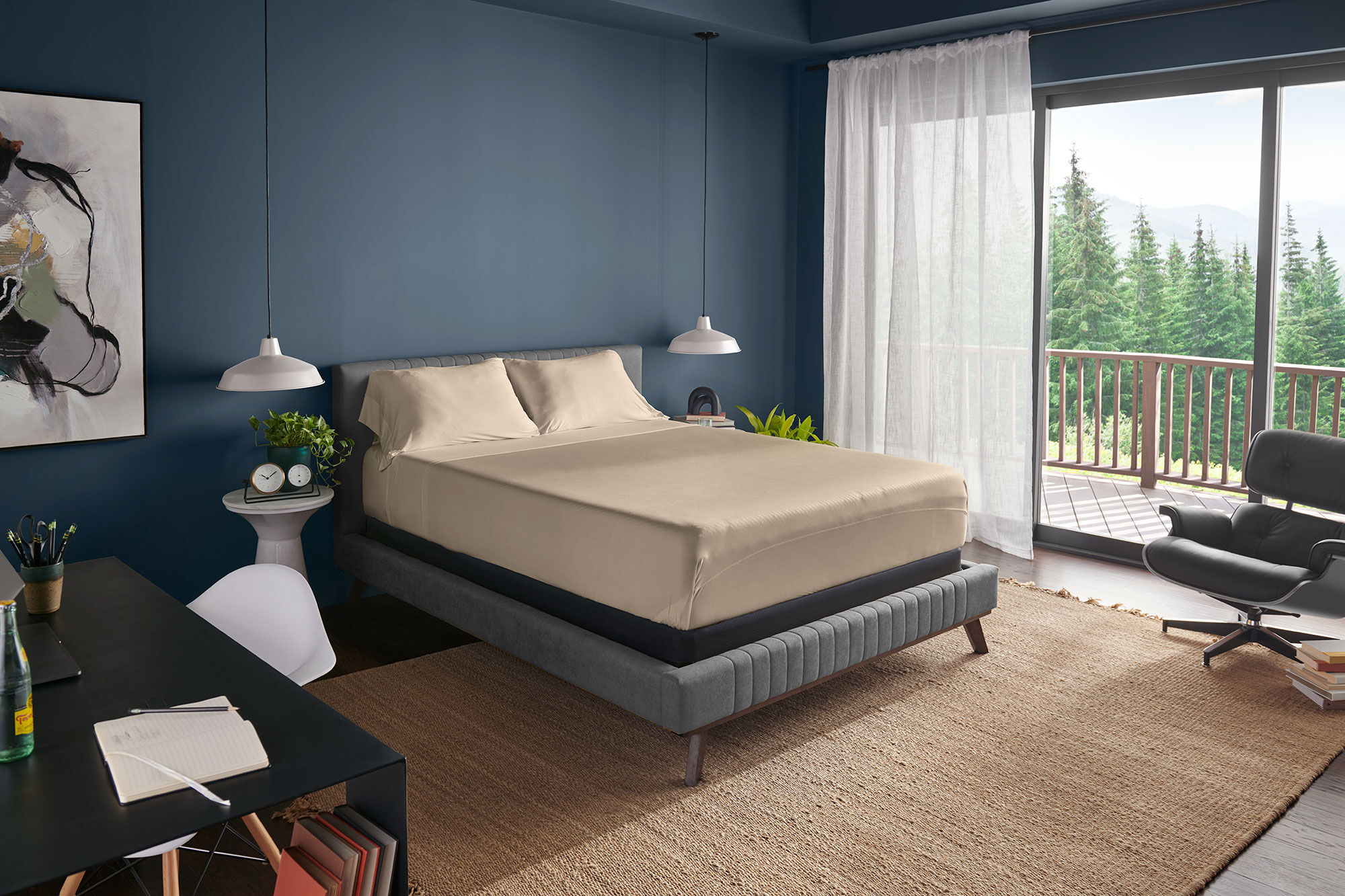 TEMPUR Klassisches Baumwoll-Bettlaken-Set – Split King Size, Sandstein, Mit StayTight™-Bändern