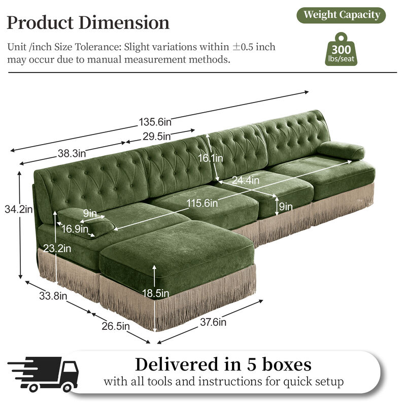 Gabwi 135" L Shaped Velvet Sectional image number 7