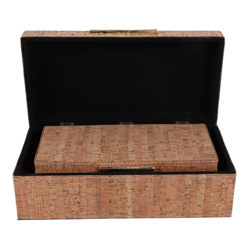 S/2 10/12" Cork Boxes W/ Hardware, Natural/gold image number 4