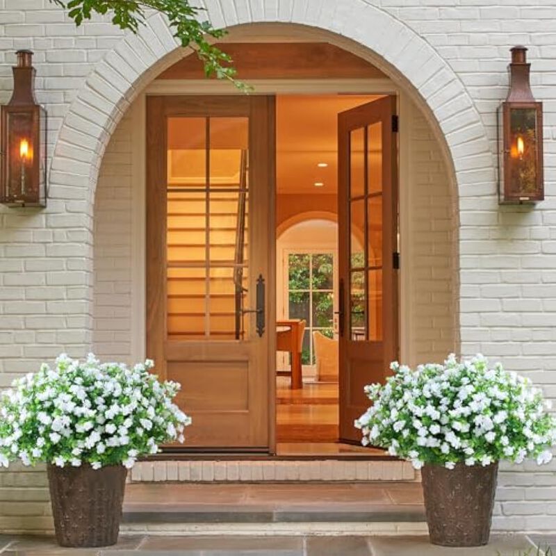 8 Bundle White Artificial Hanging Flowers UV Resistant Outdoor Window Box Decor image number 3