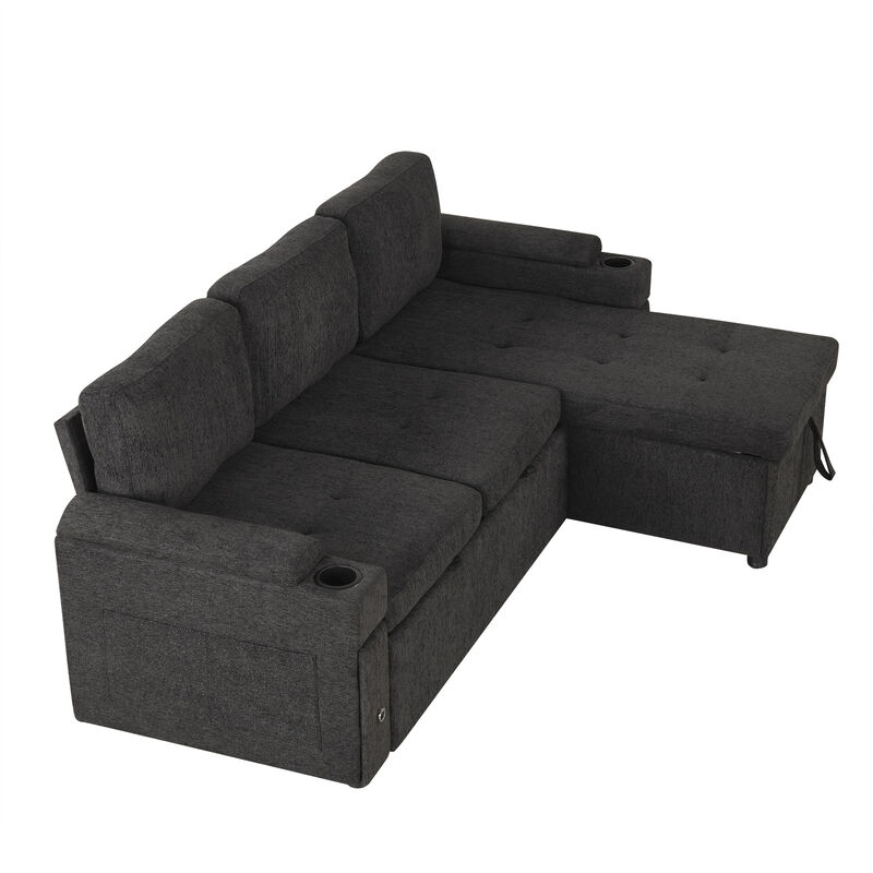 Frakip L‑Shaped Chenille Pull‑Out Sleeper Sectional Sofa image number 8