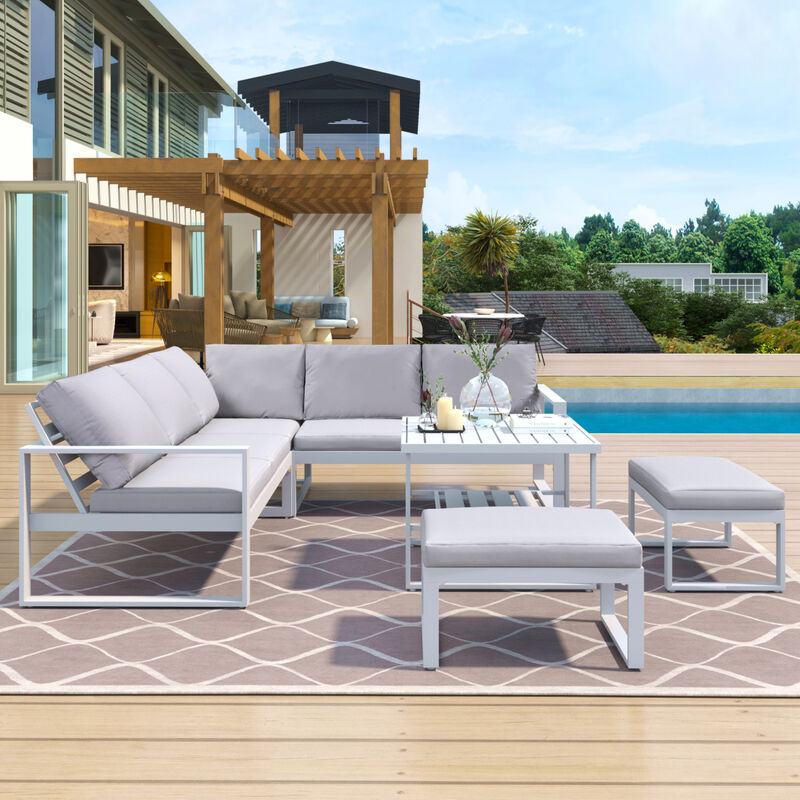 Industrial Style Outdoor Sofa Combination Set With 2 Love Sofa,1 Single Sofa,1 Table,2 Bench image number 4