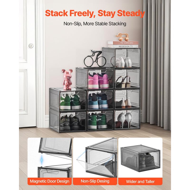 Magnetic Door Shoe Storage Boxes 9-Pack &ndash; Clear Plastic Organizers for Sneakers & Boots image number 2