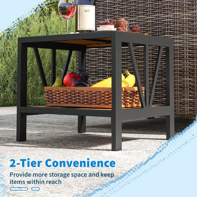Outdoor Side Table with Built-In Umbrella Hole and Storage Shelf for Porch image number 5