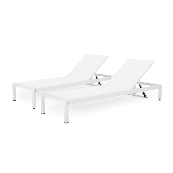 Merax Modern Aluminum Mesh Chaise Lounge Set with Table (2-Person)