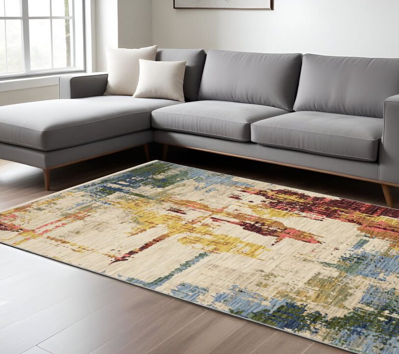 HomeRoots Abstract Area Rug With Fringe