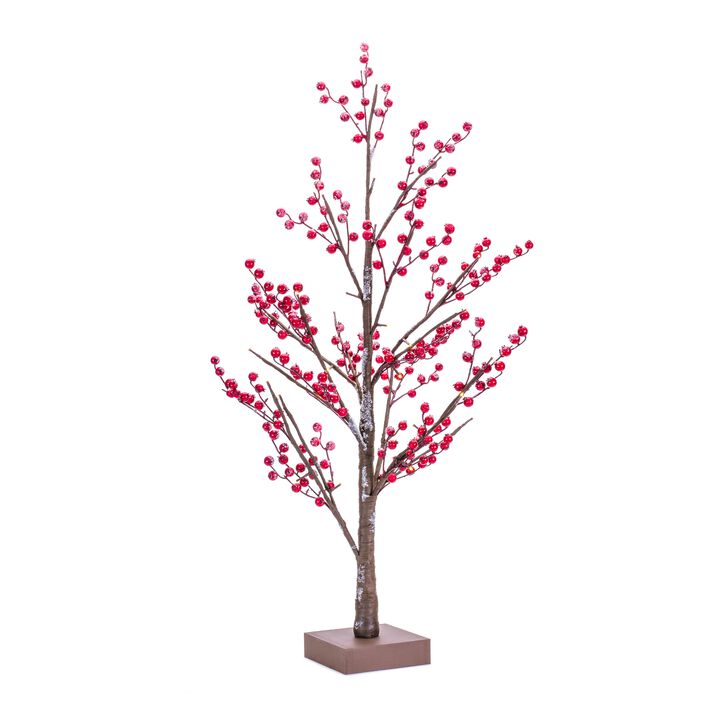 LED Lighted Frosted Berry Twig Tree With Base
