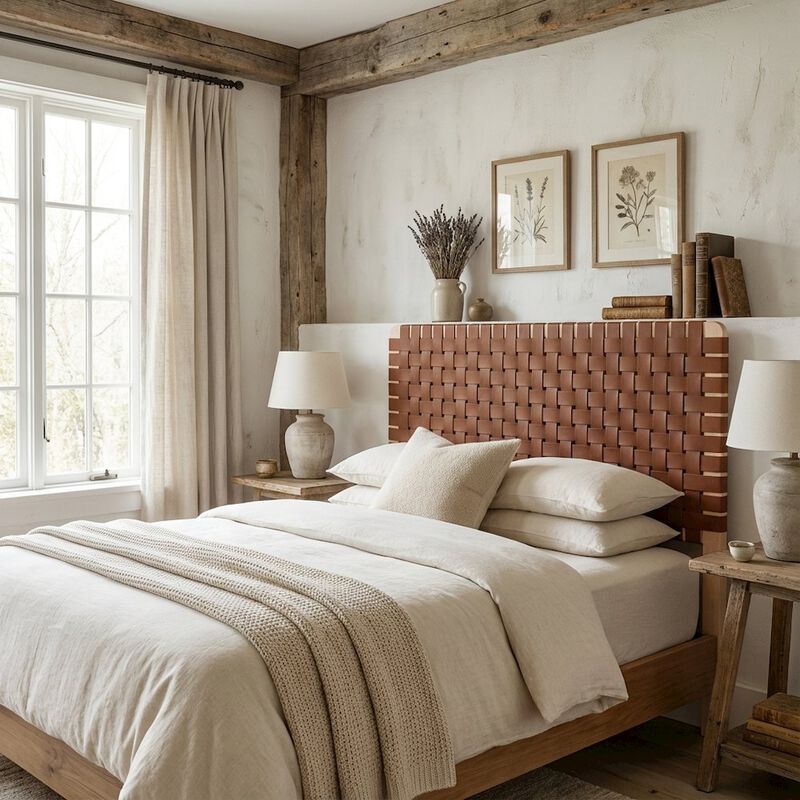 Vegan Leather Twin Headboard with Woven Texture and Sturdy Frame image number 2
