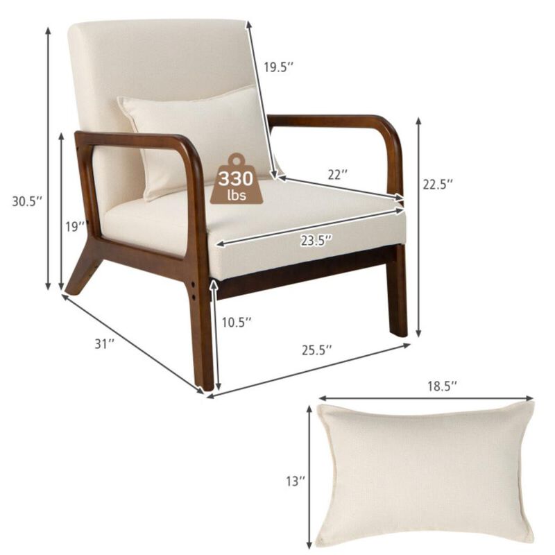 Hivvago Modern Accent Chair with Rubber Wood Frame and Lumbar Pillow