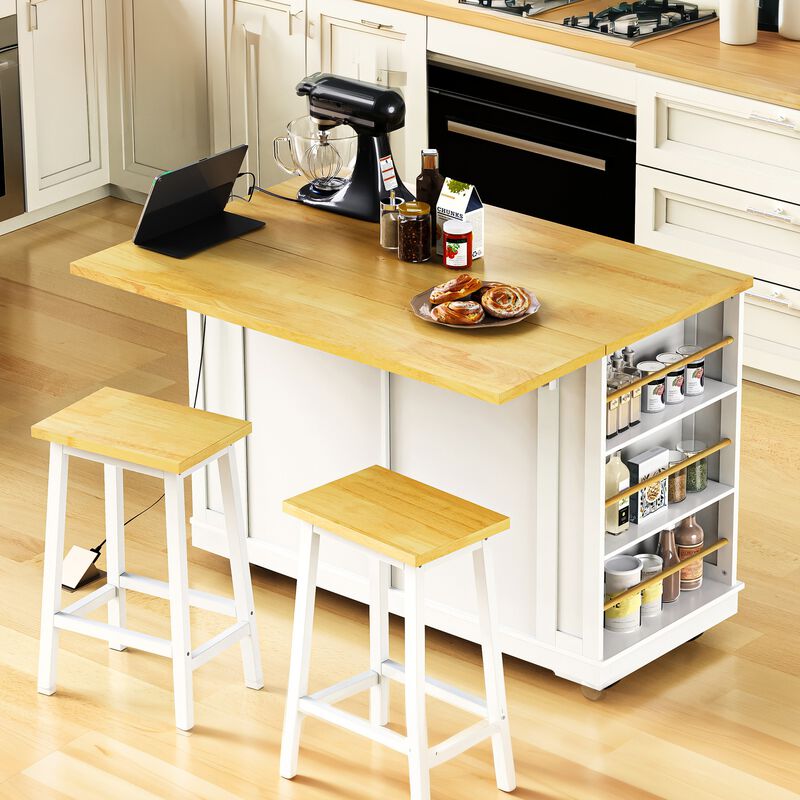 Merax Modern Kitchen Island with 2 Bar Stools