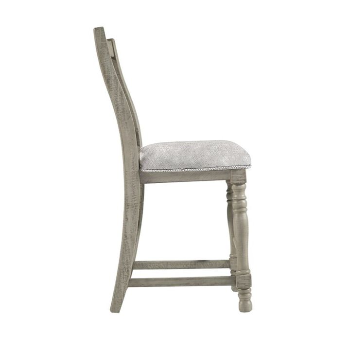 Set of 2 Upholstered Counter Height Chairs with Slatted Back in Light Grey