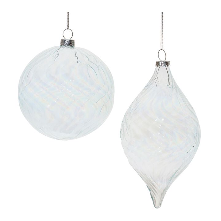 6-Pack Wavy Clear Glass Christmas Ornaments &ndash; Textured Hanging Tree Decorations for Elegant, Modern, or Traditional Holiday Themes
