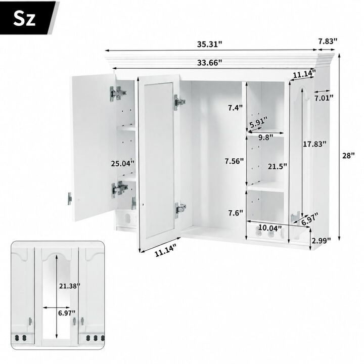 ELEMENT ACE 35 Inch Wall-Mounted All-in-One Mirror Cabinet with Adjustable Shelves and Soft-Closing Hinges for Bathroom Vanity Living Room Bedroom Storage Organizer
