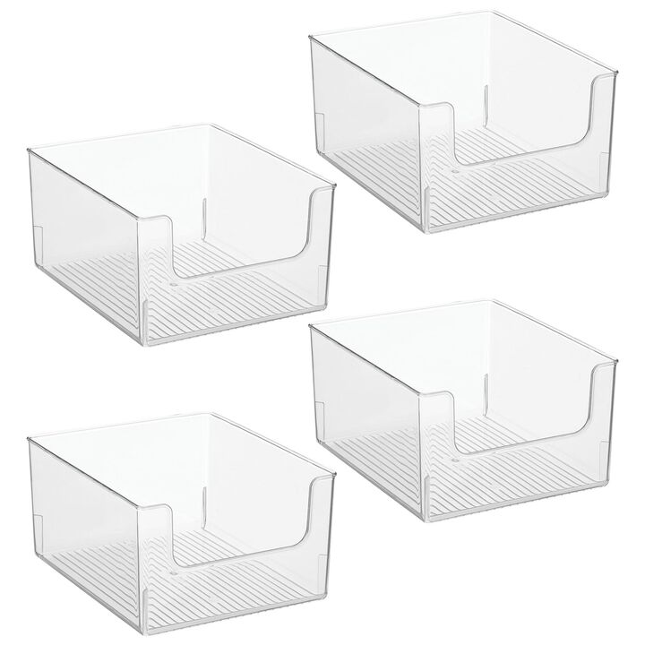 mDesign Office Plastic Storage Organizer Bin with Open Dip Front, 4 Pack, Clear