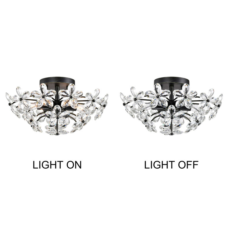 Coral 6-Light Antique Black Daisy Flower Crystal Flush Mount image number 7