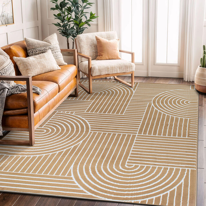 World Rug Gallery Contemporary Stripe Arch Design Area Rug:  Stain & Fade-Resistant,  Low Pile,  Pet Friendly